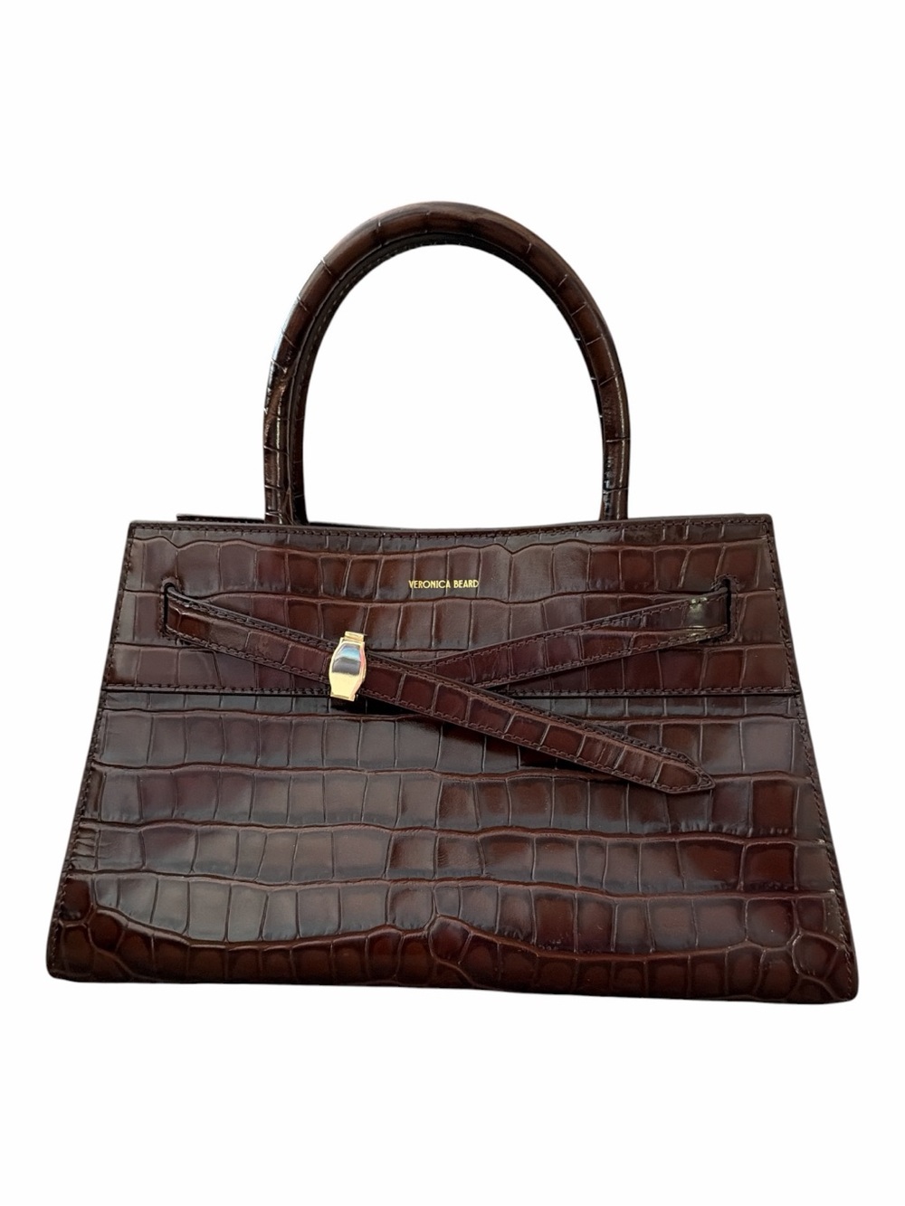 Veronica Beard Dash Bag Croc-Embossed Leather  Structured  Chestnut Medium - Picture 2 of 9